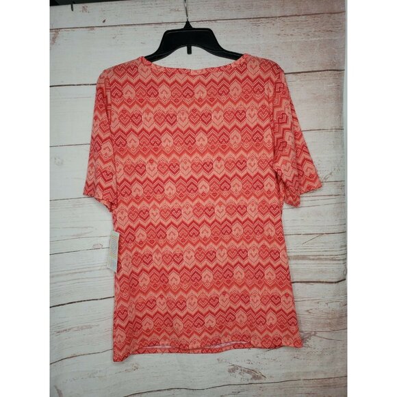 LulaRoe XL 3392 GiGi Peach Heart Squiggly Line Short Sleeve Poly/Spandex Shirt - Picture 5 of 12